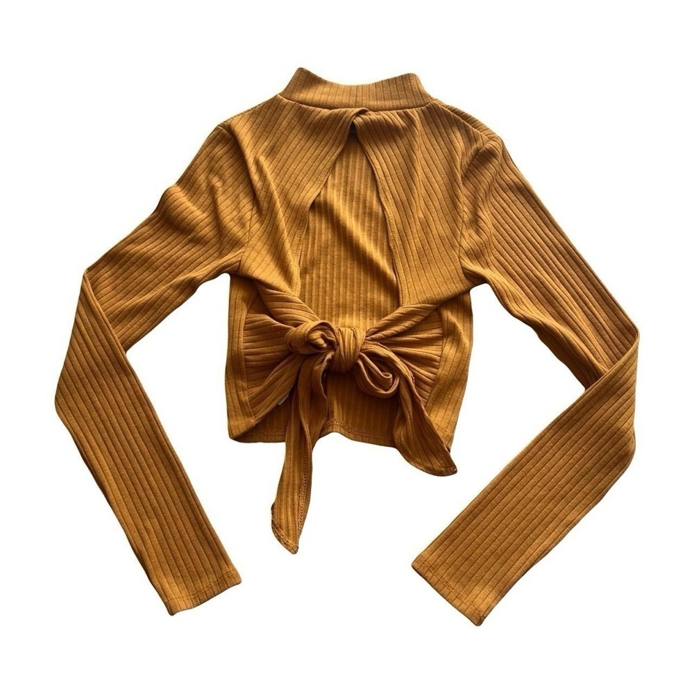 Forever 21 Mustard Ribbed Tie-Back Blouse